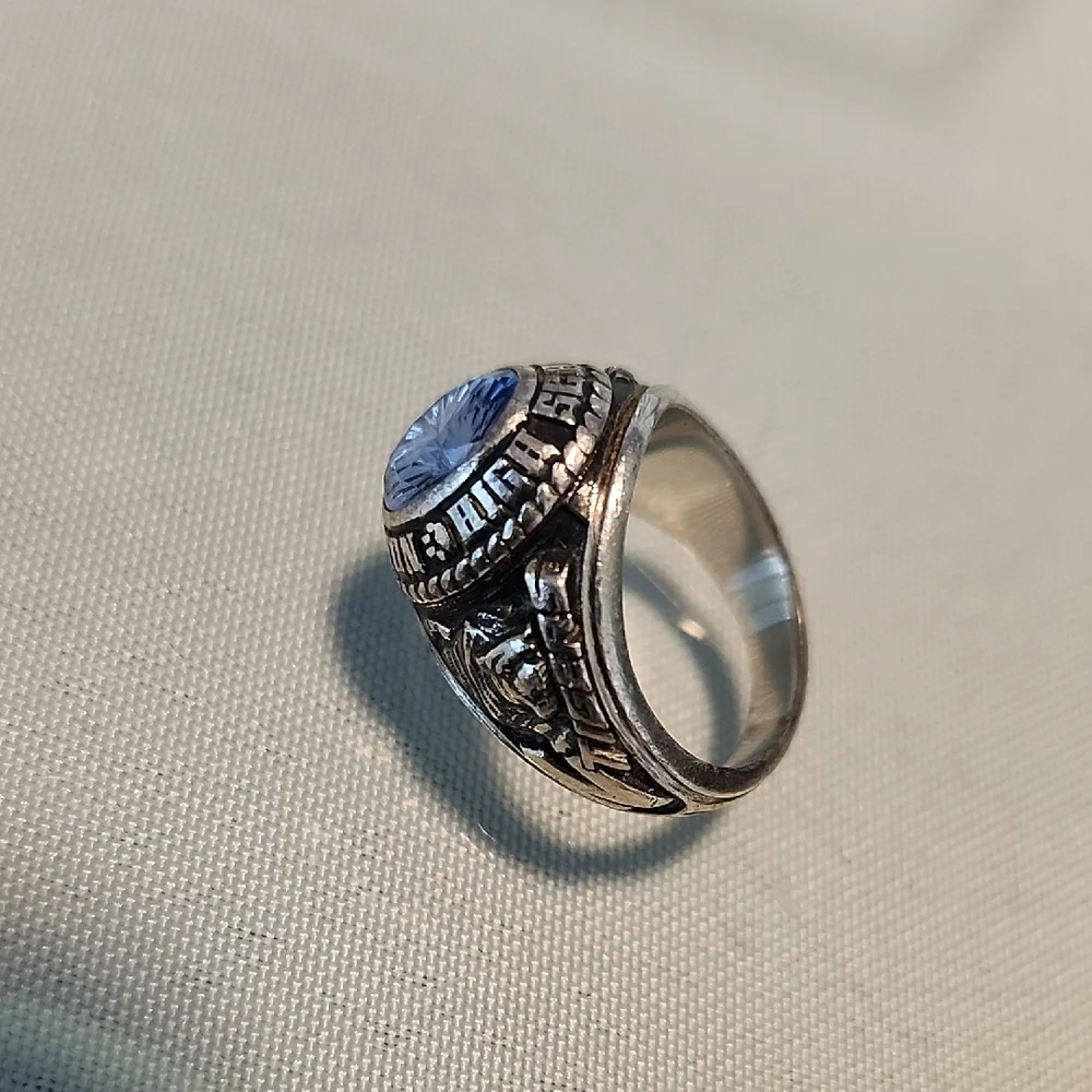 Vintage Class Ring with Aquamarine Gemstone Josten Ladies Sterling Silver 10.92g